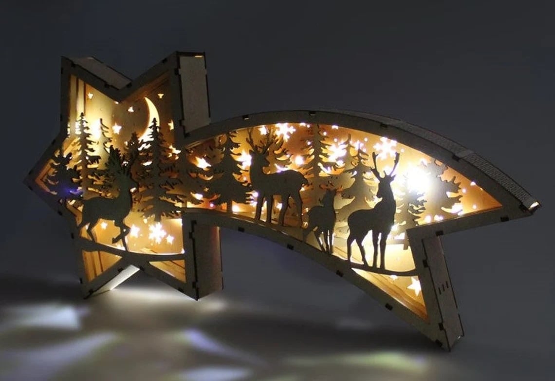 🎅LED Wooden Ornaments Nativity Scene Star Shaped Desk Lamp🌟