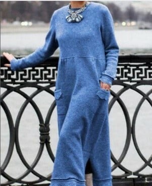 round neck pullover lace loose knitted long dress