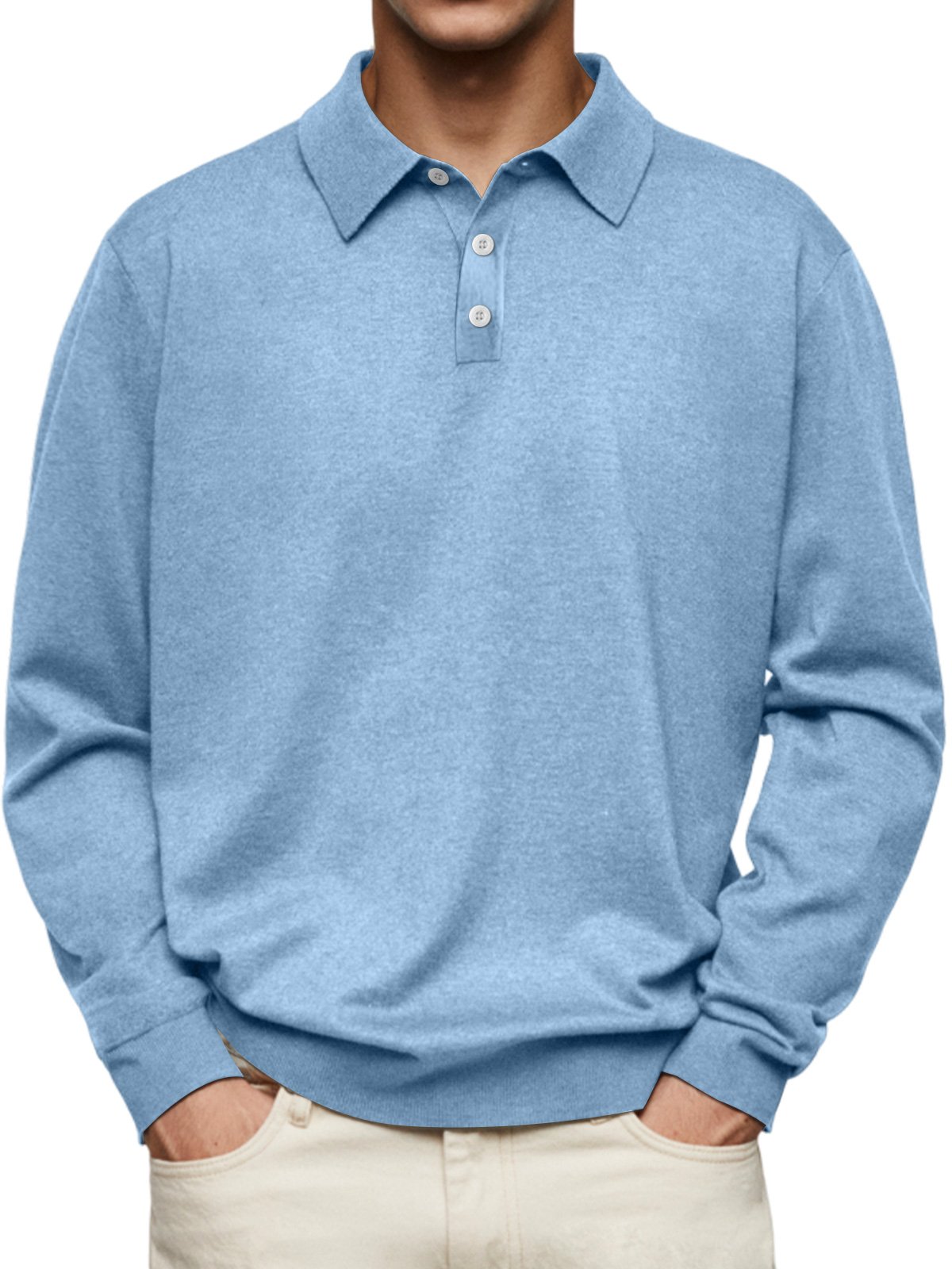 🔥Men's Casual and Comfortable Solid Color Lapel Long Sleeve POLO Shirt