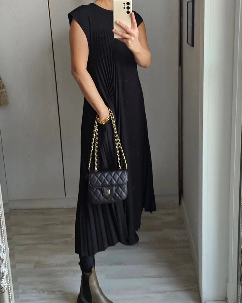 🌷Women Pleated Simple Solid Color Dress