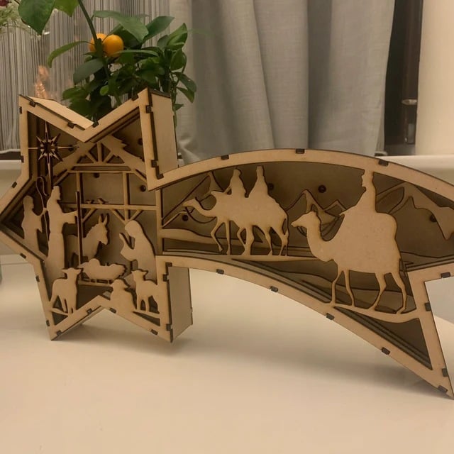 🎅LED Wooden Ornaments Nativity Scene Star Shaped Desk Lamp🌟