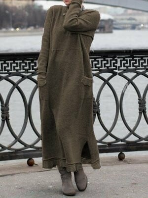 round neck pullover lace loose knitted long dress