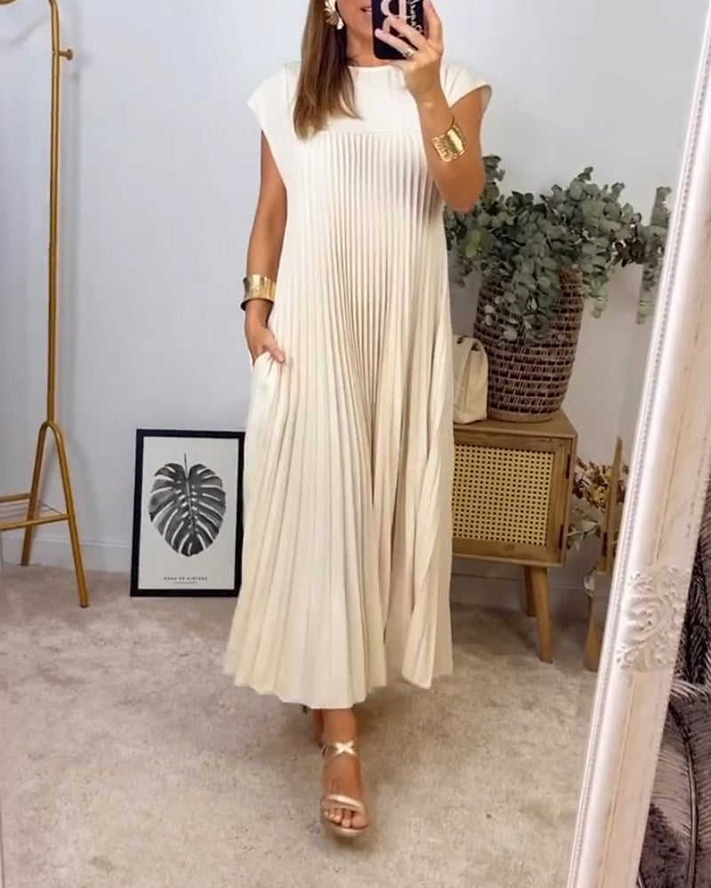 🌷Women Pleated Simple Solid Color Dress