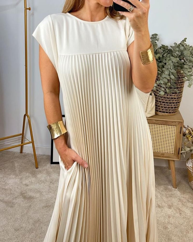 🌷Women Pleated Simple Solid Color Dress