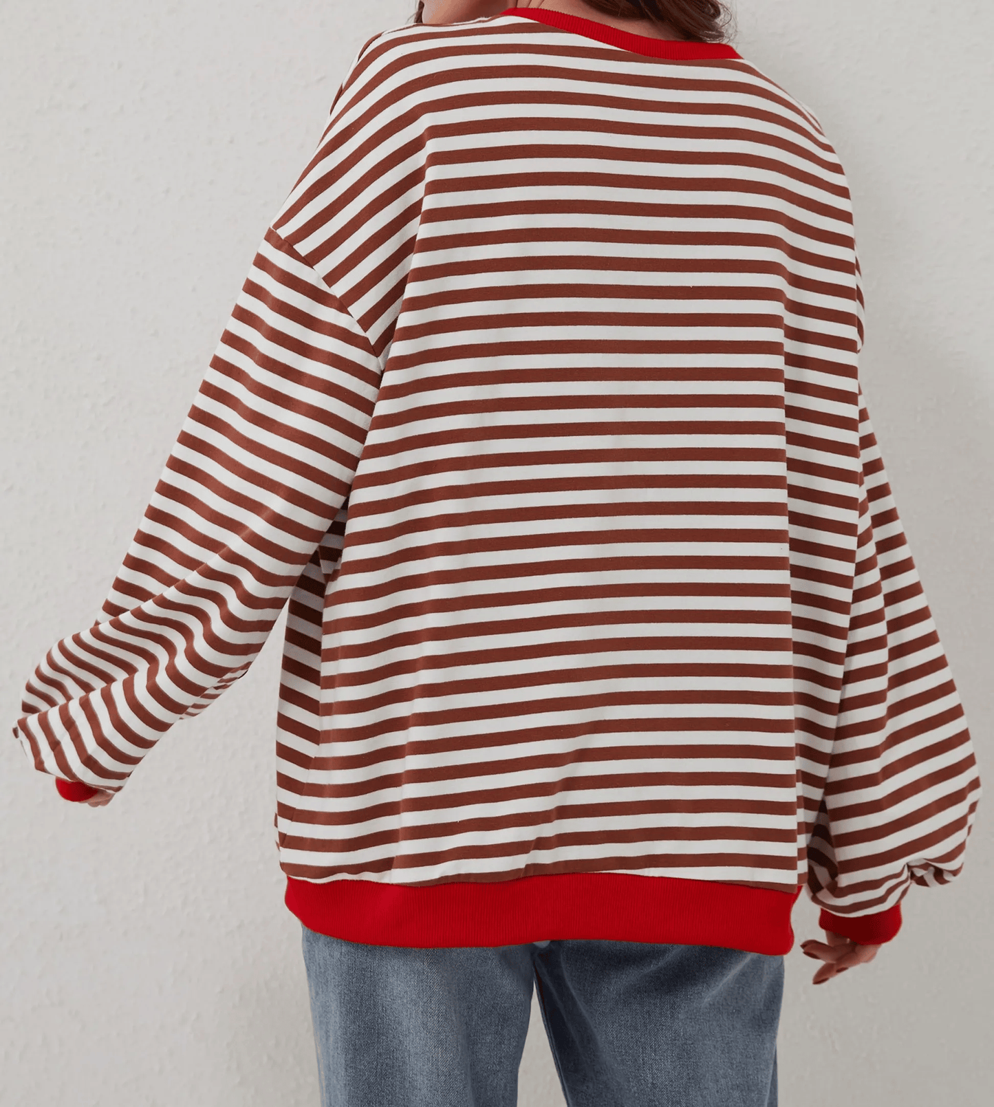 WOMEN'S OVERSIZED STRIPED LONG SLEEVE PULLOVER