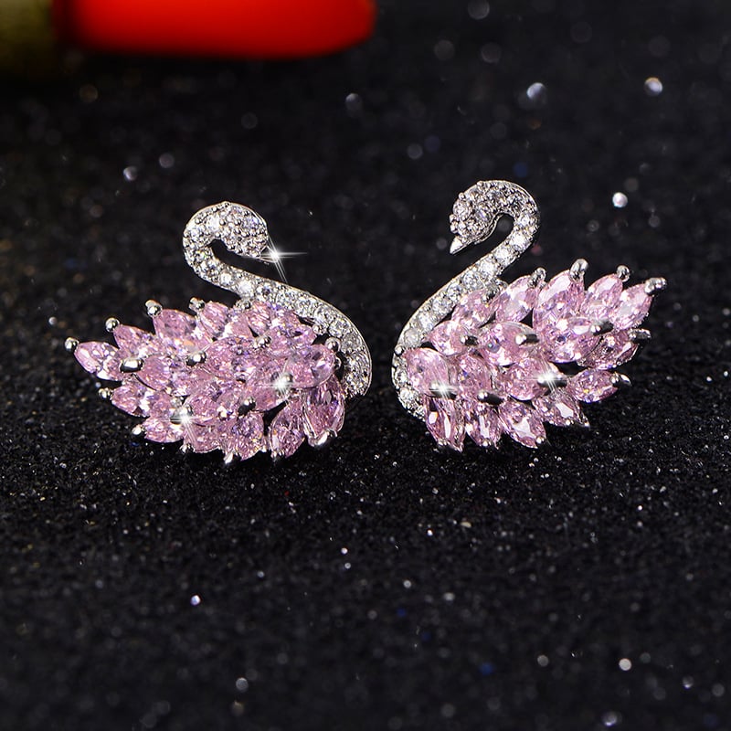 Silver Stylish Black Swan Earrings