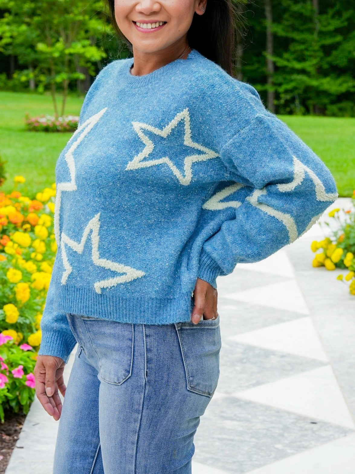 HOT SALE Star Pattern Contrast Long Sleeve Pullover Sweater