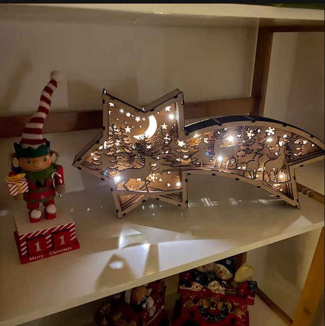 🎅LED Wooden Ornaments Nativity Scene Star Shaped Desk Lamp🌟