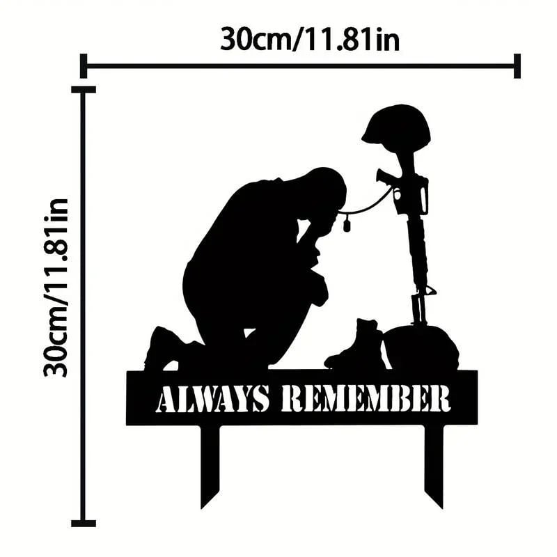 Memorial metal plaque for fallen soldiers, yard