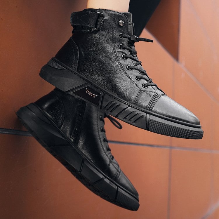 🎁 Christmas Hot Sale🎁Men's Black Casual Versatile Genuine Leather Ankle Boots