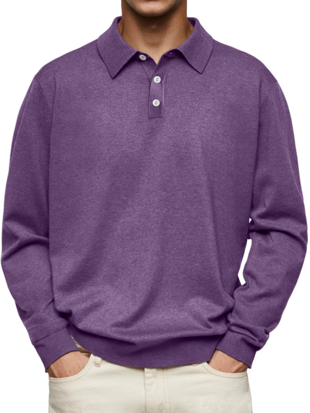 🔥Men's Casual and Comfortable Solid Color Lapel Long Sleeve POLO Shirt