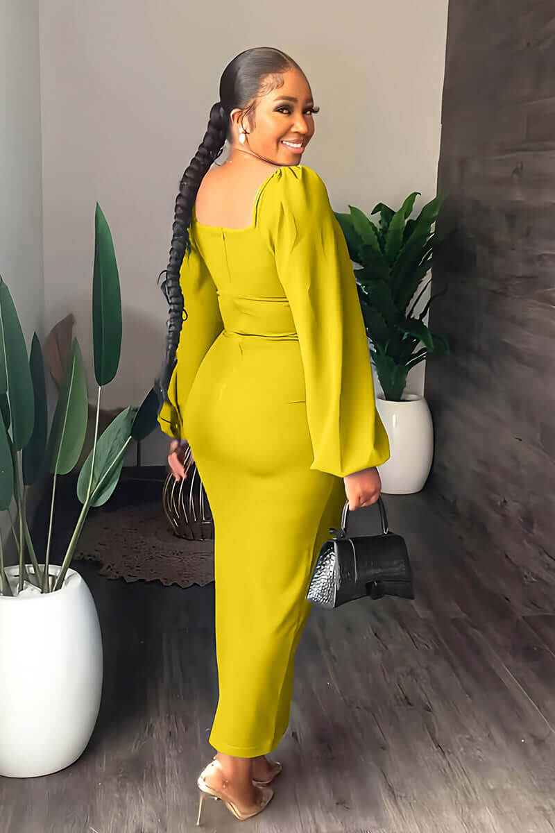 Long Sleeve Square Neck Slit Maxi Dresses Lady's Wardrobe Essentials