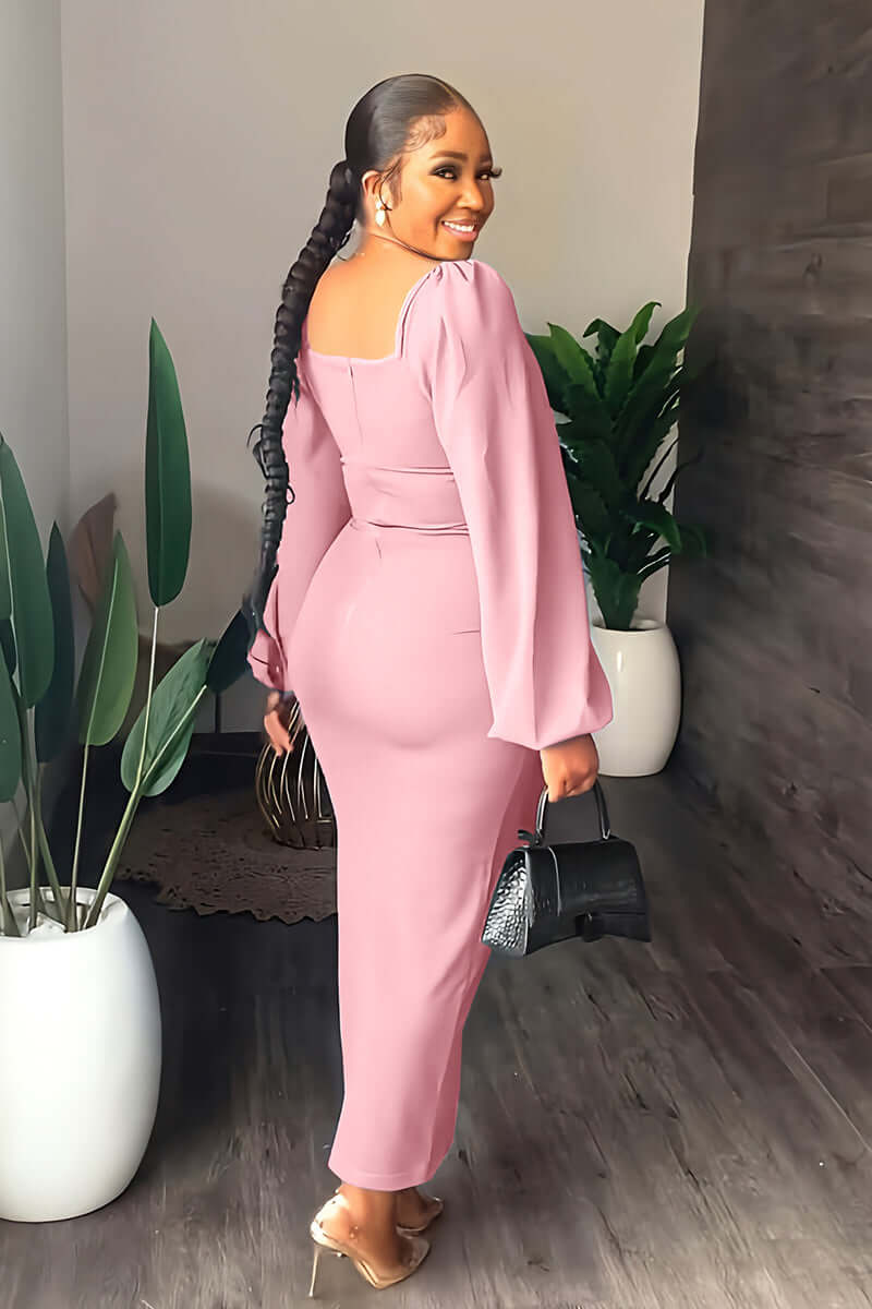 Long Sleeve Square Neck Slit Maxi Dresses Lady's Wardrobe Essentials
