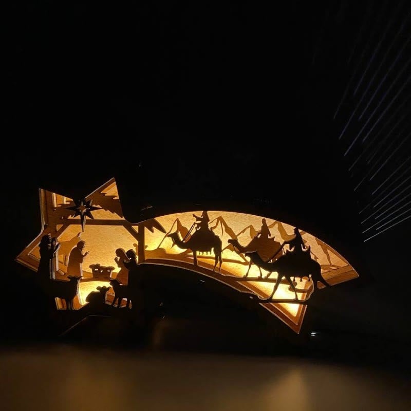 🎅LED Wooden Ornaments Nativity Scene Star Shaped Desk Lamp🌟