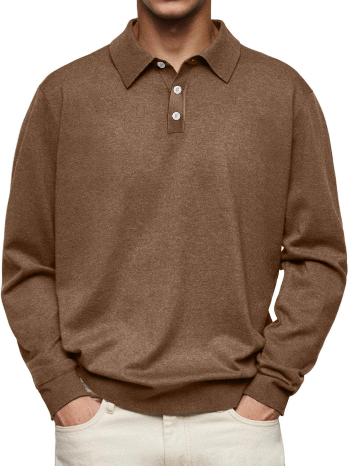 🔥Men's Casual and Comfortable Solid Color Lapel Long Sleeve POLO Shirt