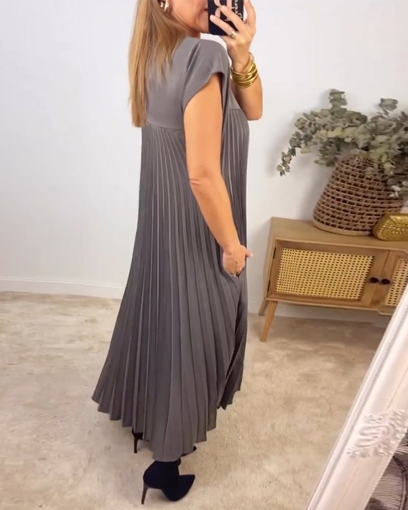 🌷Women Pleated Simple Solid Color Dress