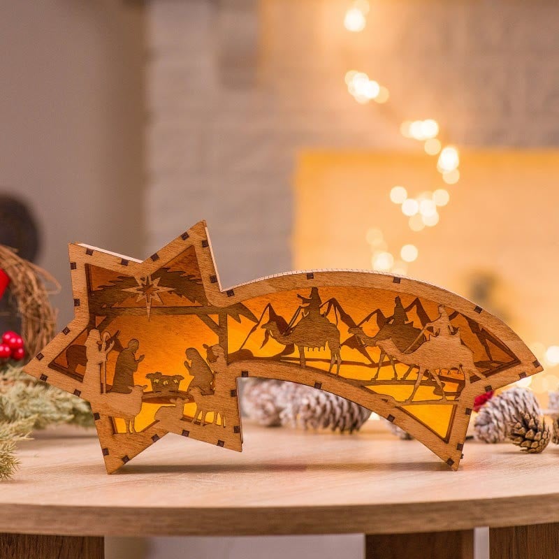 🎅LED Wooden Ornaments Nativity Scene Star Shaped Desk Lamp🌟