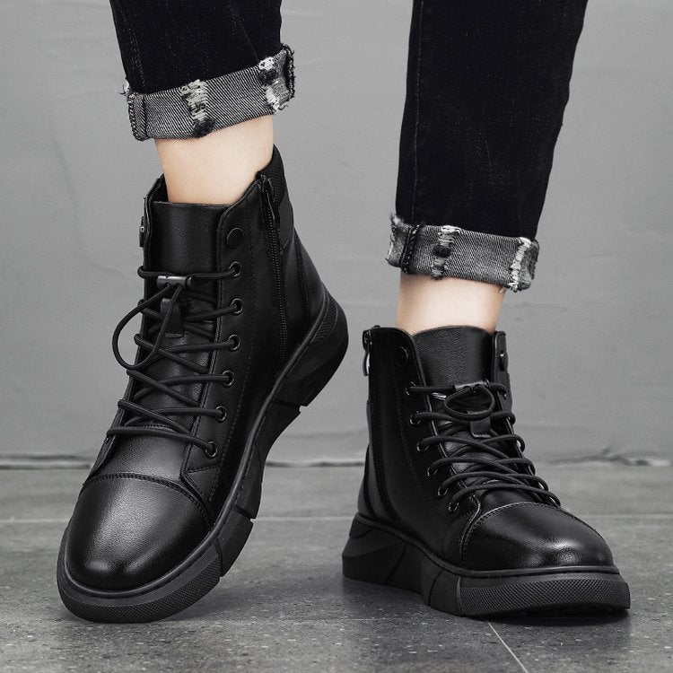 🎁 Christmas Hot Sale🎁Men's Black Casual Versatile Genuine Leather Ankle Boots