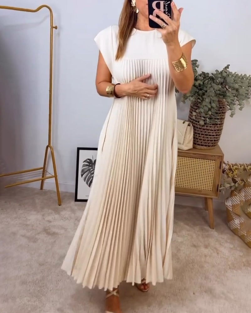 🌷Women Pleated Simple Solid Color Dress