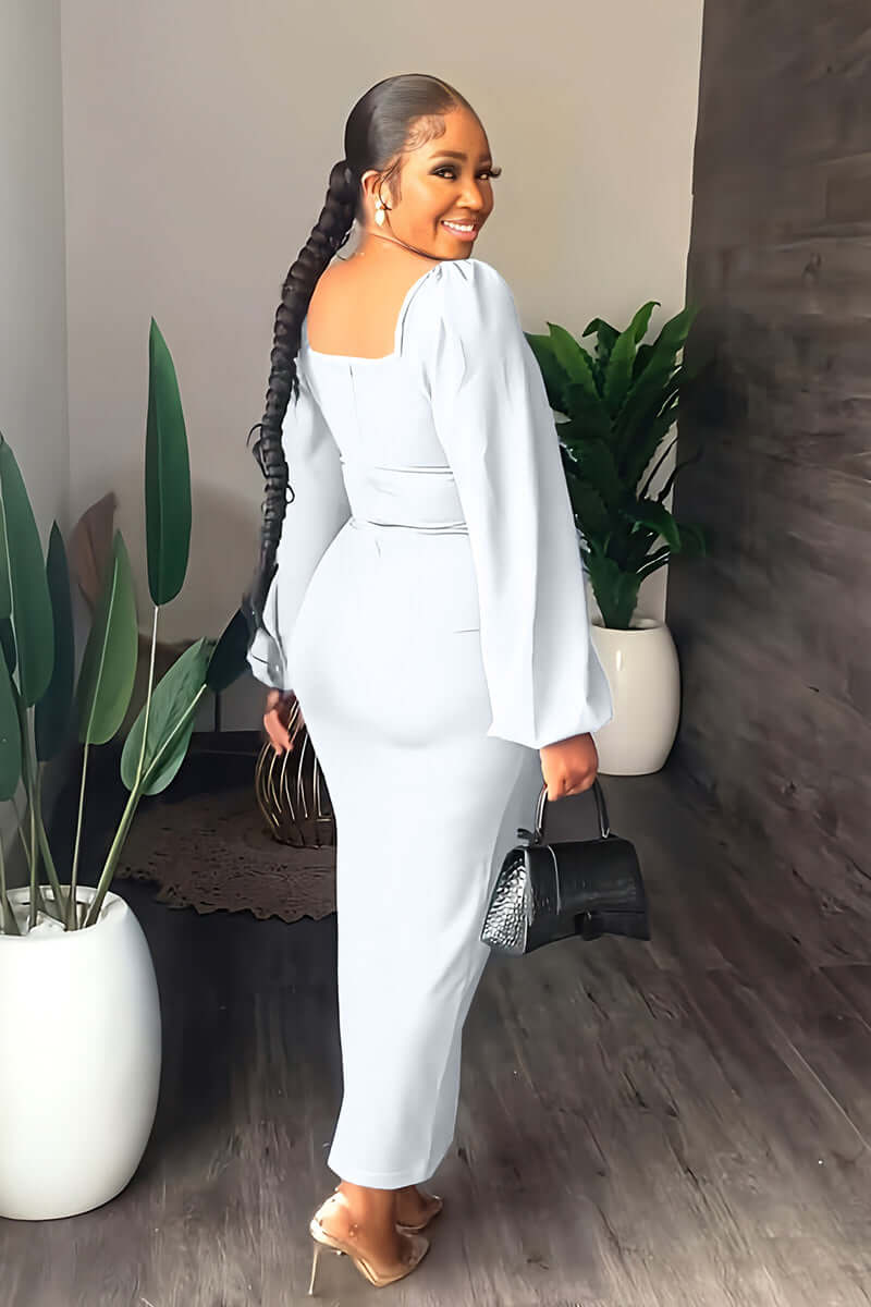 Long Sleeve Square Neck Slit Maxi Dresses Lady's Wardrobe Essentials