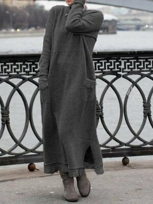 round neck pullover lace loose knitted long dress