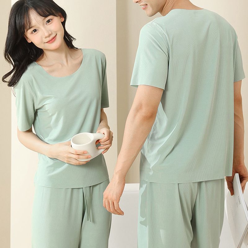 🔥Soft Comfortable Ice Silk Short Sleeve 2-Piece Set