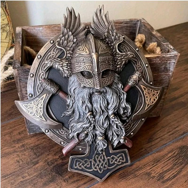 đRetro Viking Berserker Double Axe Wall Decorative Plaque Resin Ornaments Wall Decor Plaqueđ„ đ„