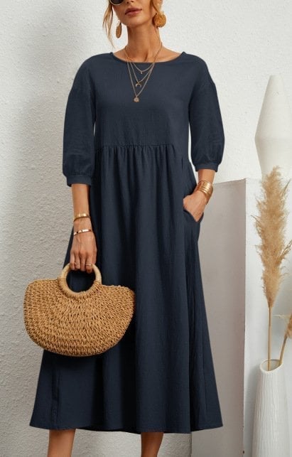 🔥Women's Lantern Sleeve Cotton And Linen Dress