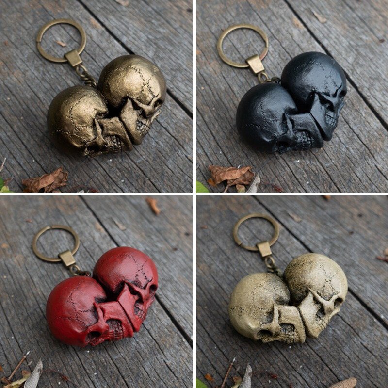 💕Unswerving till death-☠️Anatomical Skull Red Heart Pendant Keychain☠️