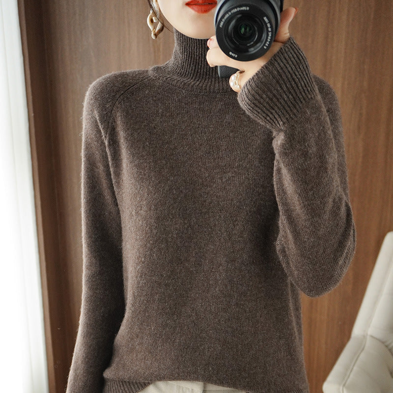 Solid turtleneck cashmere knit sweater