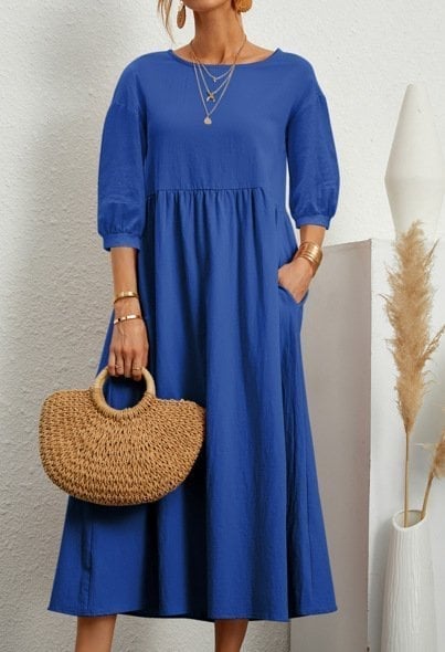 🔥Women's Lantern Sleeve Cotton And Linen Dress