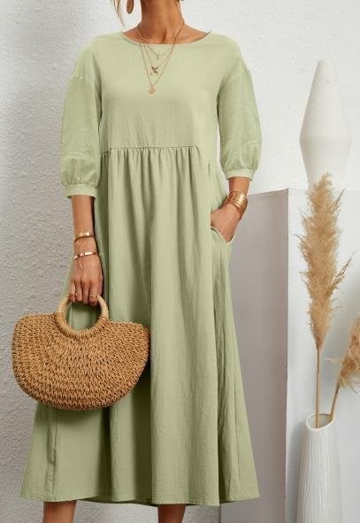 🔥Women's Lantern Sleeve Cotton And Linen Dress