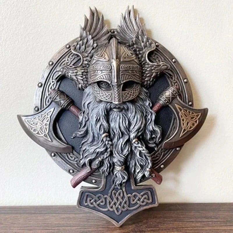 đRetro Viking Berserker Double Axe Wall Decorative Plaque Resin Ornaments Wall Decor Plaqueđ„ đ„