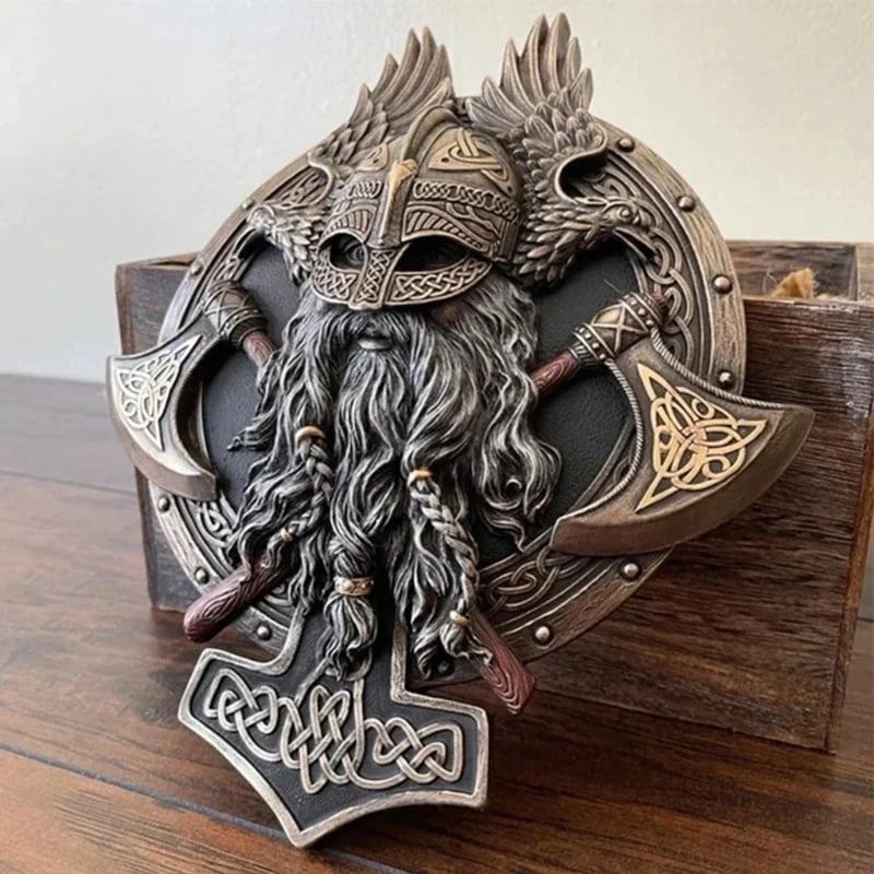 đRetro Viking Berserker Double Axe Wall Decorative Plaque Resin Ornaments Wall Decor Plaqueđ„ đ„