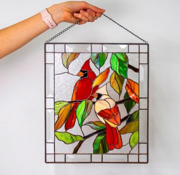 🌈Stained Glass Birds on Window Panel