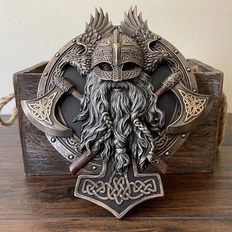đRetro Viking Berserker Double Axe Wall Decorative Plaque Resin Ornaments Wall Decor Plaqueđ„ đ„