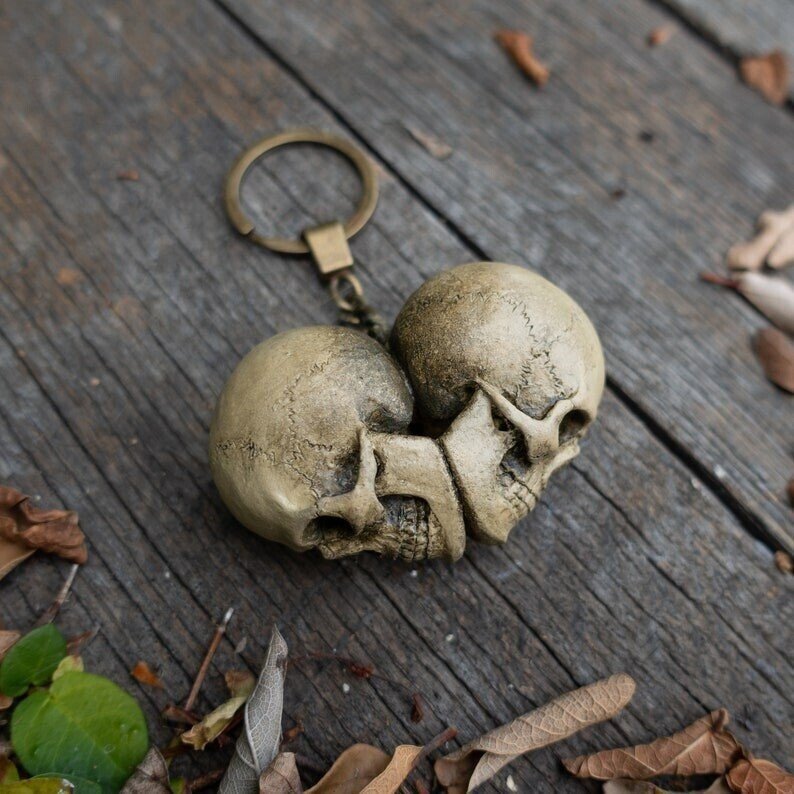 💕Unswerving till death-☠️Anatomical Skull Red Heart Pendant Keychain☠️