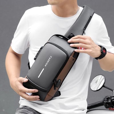 New Carbon Fiber USB charging sport sling Anti-theft shoulder bag(Buy 2 Free Shipping)