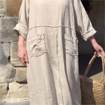 💕Casual Breathable Solid Color Round Neck Dress