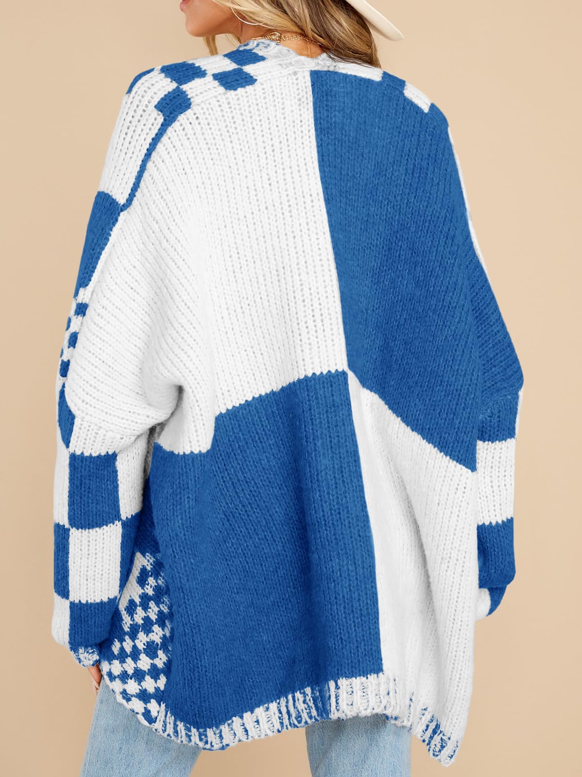 Womens Checkered Sweater Color Block Plaid Cardigans