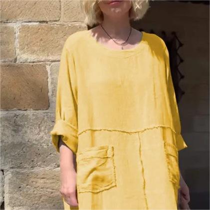 💕Casual Breathable Solid Color Round Neck Dress