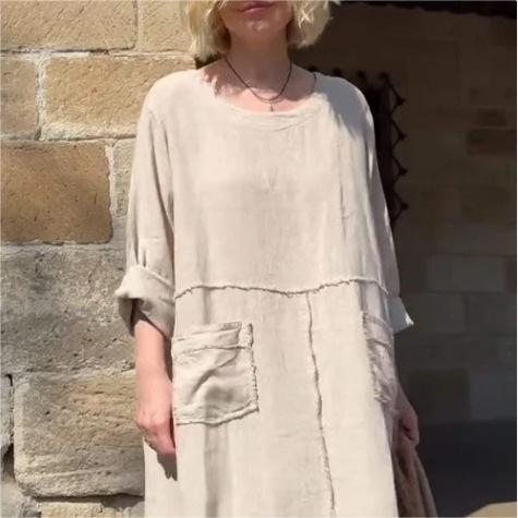 💕Casual Breathable Solid Color Round Neck Dress