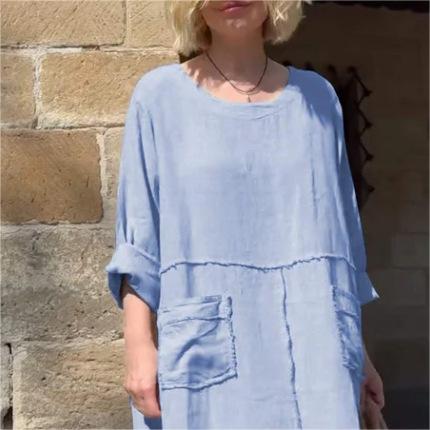 💕Casual Breathable Solid Color Round Neck Dress