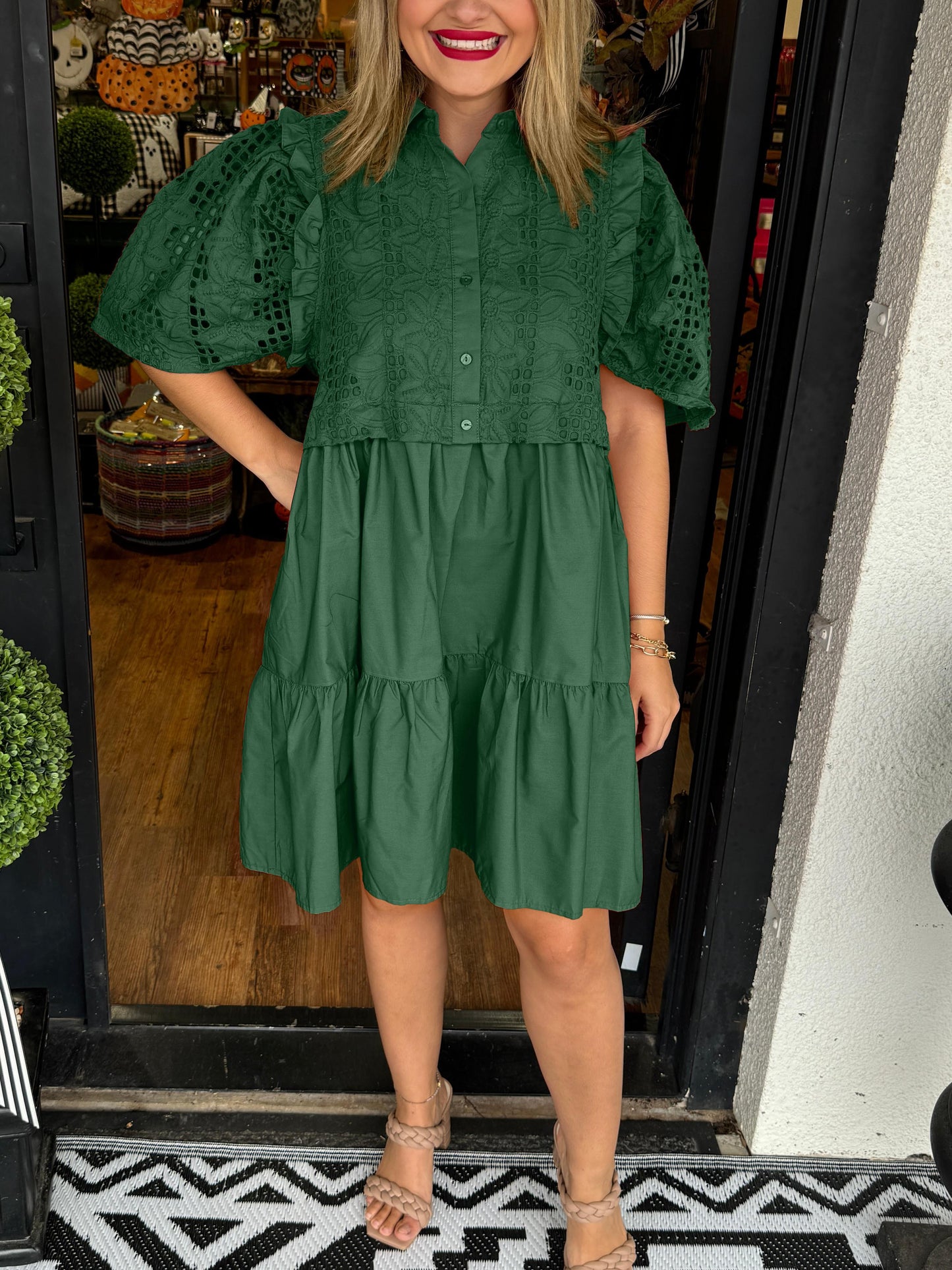 Lace Puff Sleeve Mini Dress