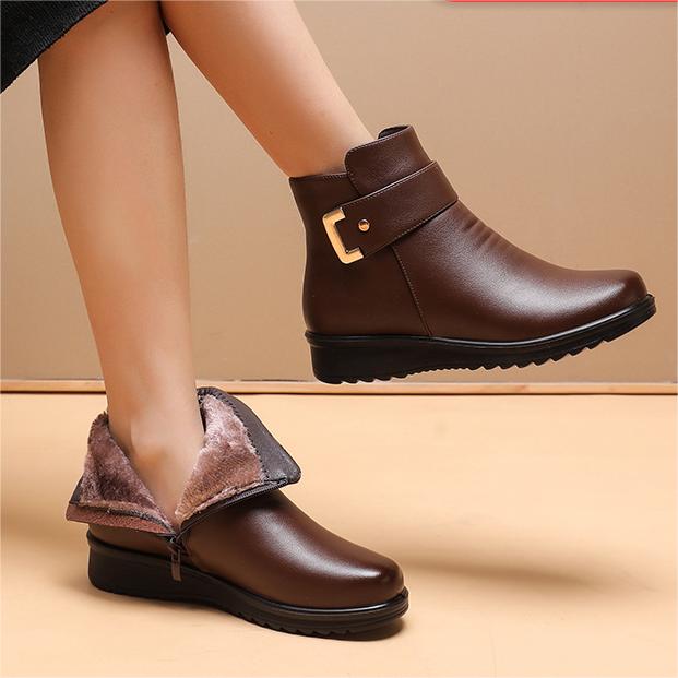 🔥Genuine Leather Metal Buckle Velvet Boots